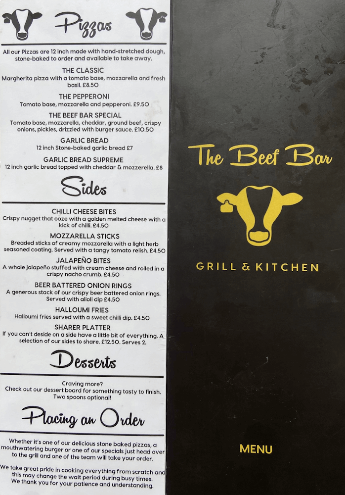 Beef Bar Menu July 2025 Cover